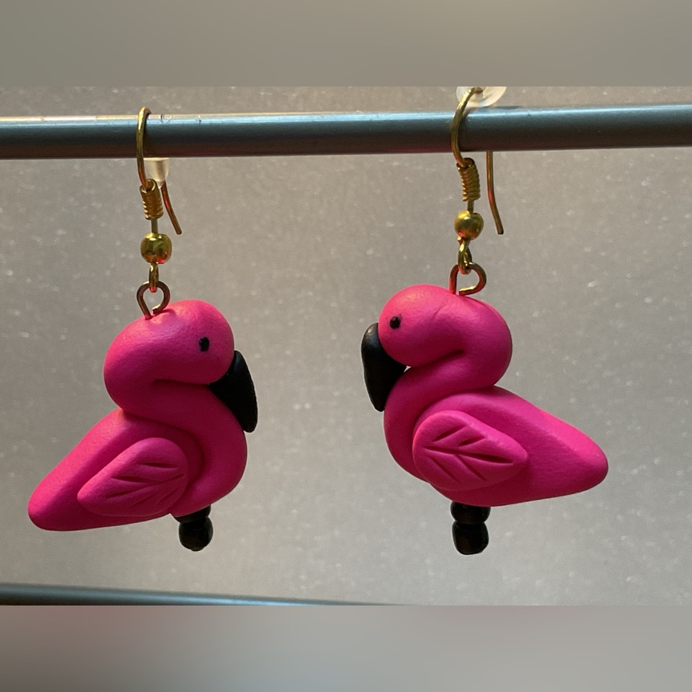 Pink flamingo handmade pierced earrings. NWOT